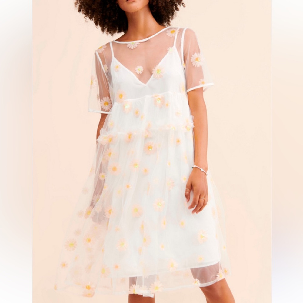 Sister Jane White Floral Mesh Mini Dress